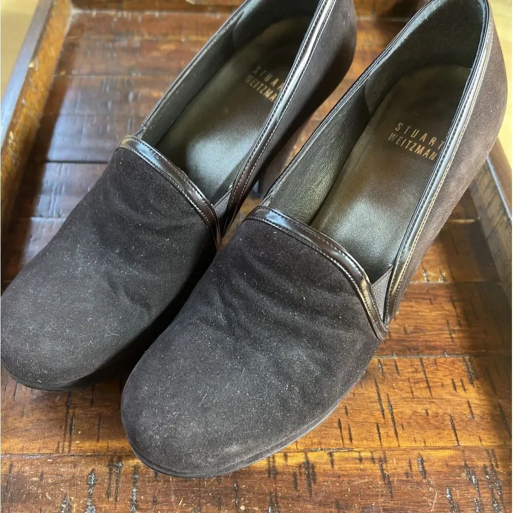 Stuart Weitzman Womens Suede Slip On Platform Closed Toe High Heels Brown Size 7